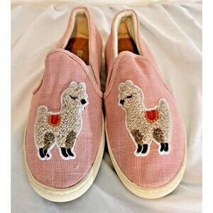 Soludos Pink Canvas Llama Embroidered Slip-On Sneakers Women's Size 6.5 CUTE